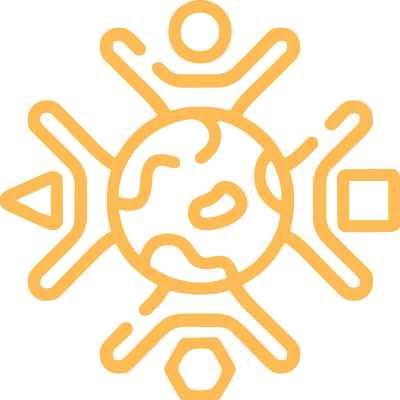 world icon with people surrounding it